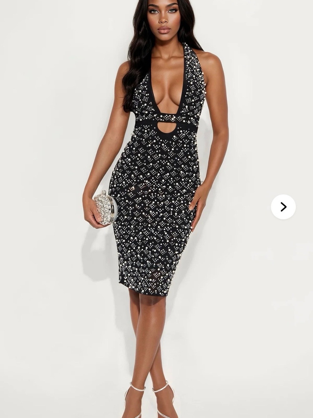 NWT size medium Fashion Nova Black Crystal Halter Cutout Midi Dress